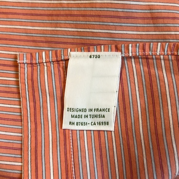Lacoste Pink Orange Striped Button-Up Shirt sz 39 - Picture 7 of 8